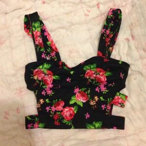 Black and pink floral crop top
