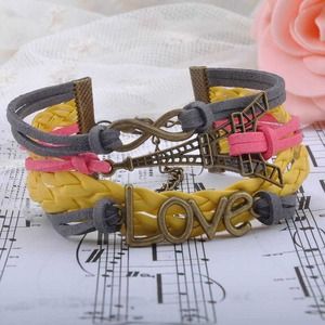 Leather wrap charm bracelet "spring in Paris"