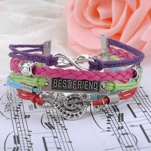 Leather wrap charm bracelet "best friends"