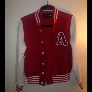 Red and white letterman jacket