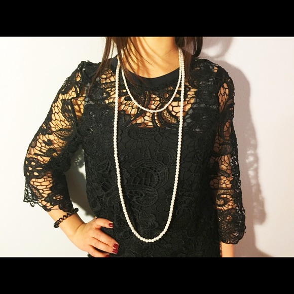 Glass pearl long necklace