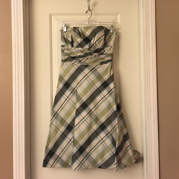 Ann Taylor taffeta plaid dress.