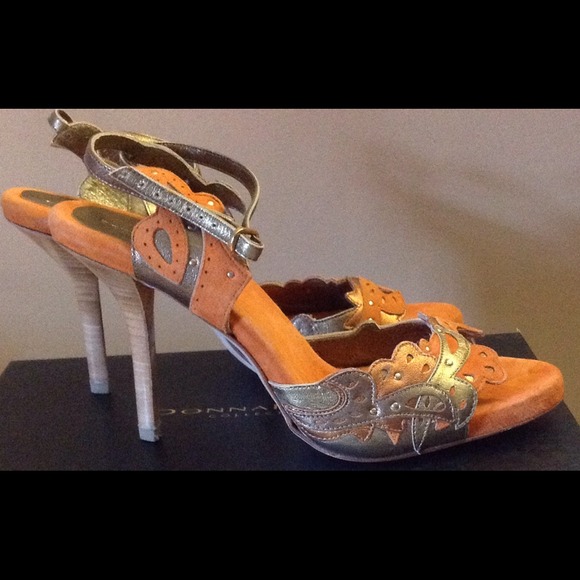 Donna Karen leather and suede sling backs