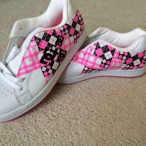Pink and black plaid DC sneakers