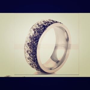 🔷Black & Clear Crystal Stainless Steel Ring🔷