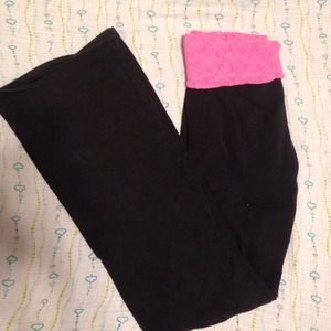 Pink lace and black yoga pants