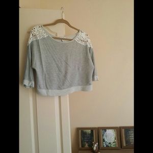 Cropped Sweater With Crocheted Shoulders