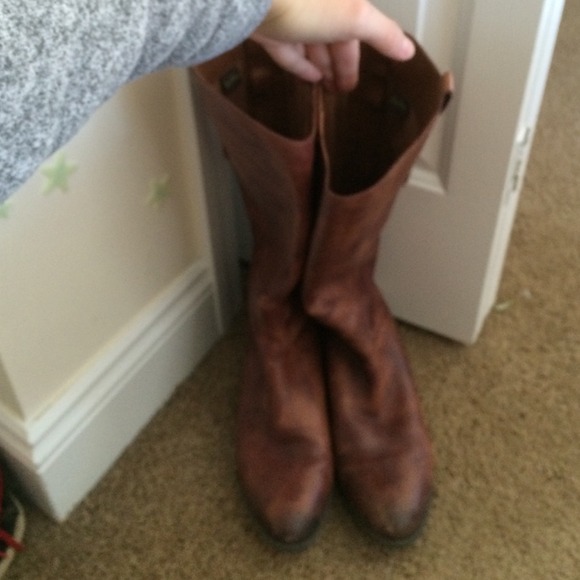 Brown leather boots