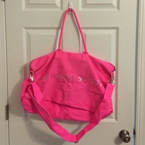 VS canvas tote! NWOT! Pink with silver writing!