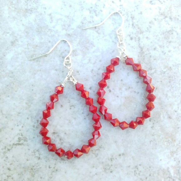 Passion Red Crystals Drop Dangle Handmade Earrings