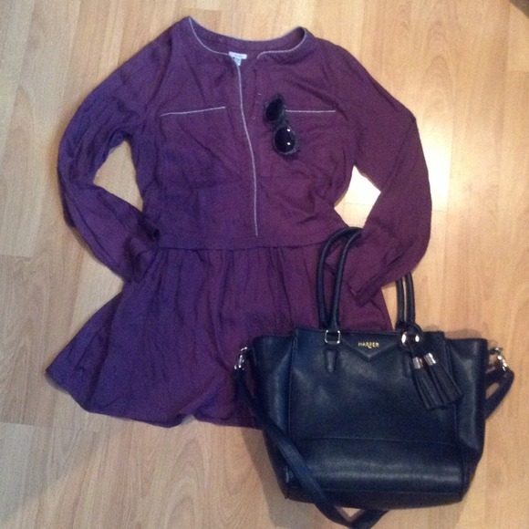 Eggplant dress, drop waist, silver trim details. - Picture 1 of 4
