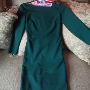Green fitted knee length dress, with jewels