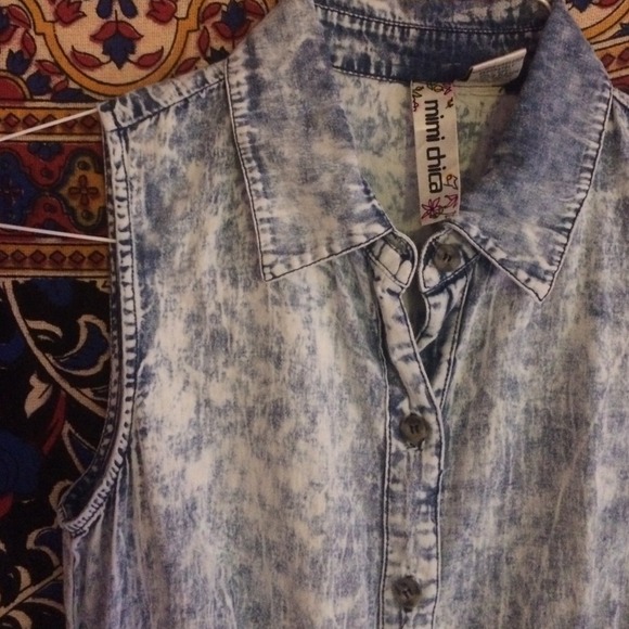 Acid Wash Collared Dress - Picture 2 of 3