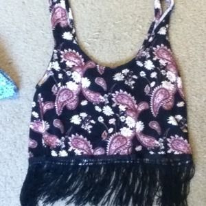 Black, fringed crop top