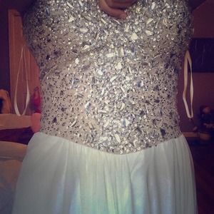Cream strapless beaded prom dress
