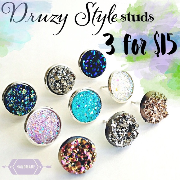 3 Pairs for 15🎀 Drusy Druzy style earrings - Picture 3 of 4
