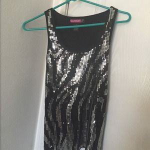 Juniors large zebra sequin tank