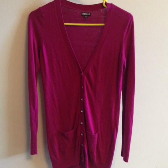 Express Sweaters - Long dark pink Express cardigan