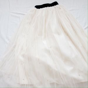 cream pearl bead tulle skirt