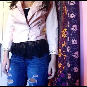 Faux leather pink jacket