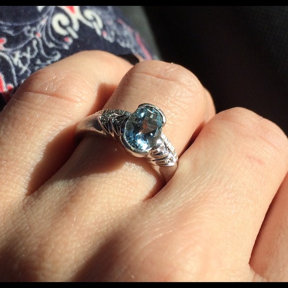 Blue topaz diamond sterling silver ring.