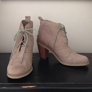 Tan Suede Lace-up Heeled Booties