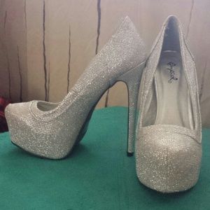 Silver mesh high heels