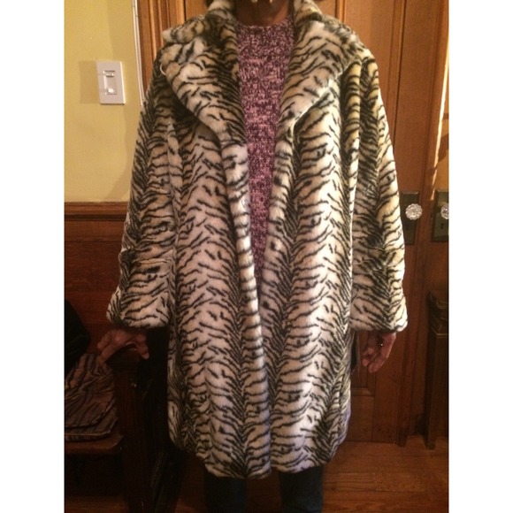 Striped Faux Fur Coat