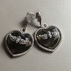 Betsey Johnson Heart,Skull & Lighting Bolt Earring