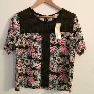 FINAL DAY!  Floral top with sheer "T" in front