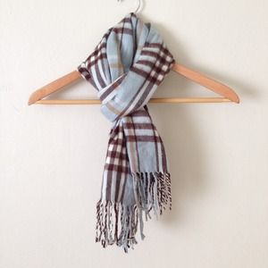 Cozy Blue/Brown Plaid Cashmere Scarf