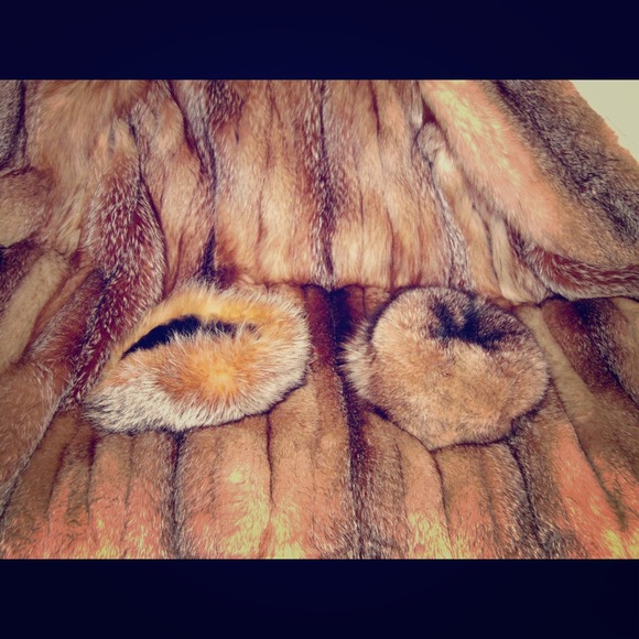 Outerwear - Vintage Brown Mix Fox Fur Full Length Coat, 2 Hats