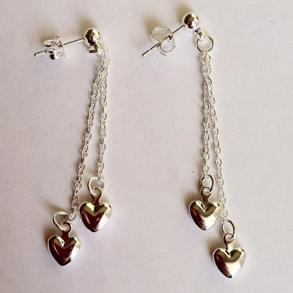 Beautiful Silver Heart Dangle Earrings