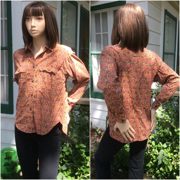 ❌DONATED❌LizSport Petites green gold paisley shirt - Picture 2 of 4