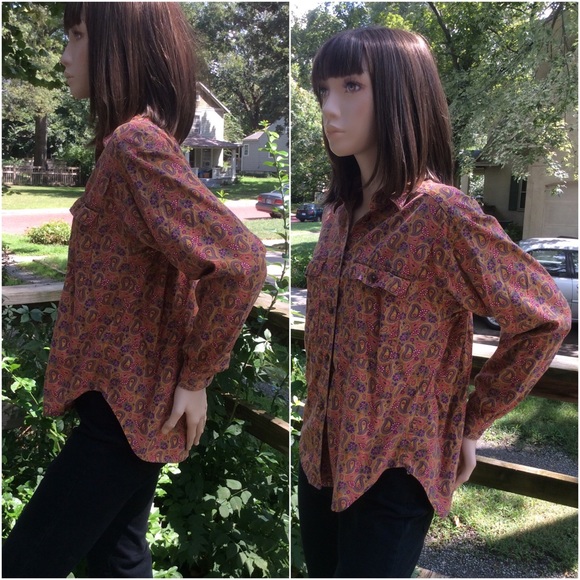 ❌DONATED❌LizSport Petites green gold paisley shirt - Picture 3 of 4