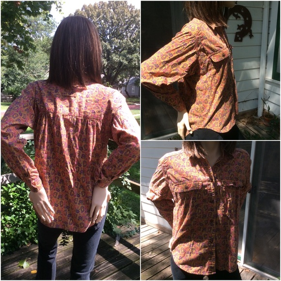 ❌DONATED❌LizSport Petites green gold paisley shirt - Picture 4 of 4