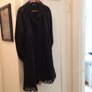 Betsey Johnson Long Black Tench with lace trim