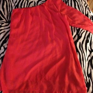 Short. Coral, one shoulder dress
