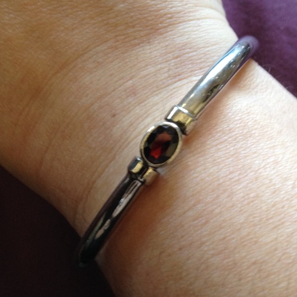Reduced!!! Sterling Signed Garnet Bangle