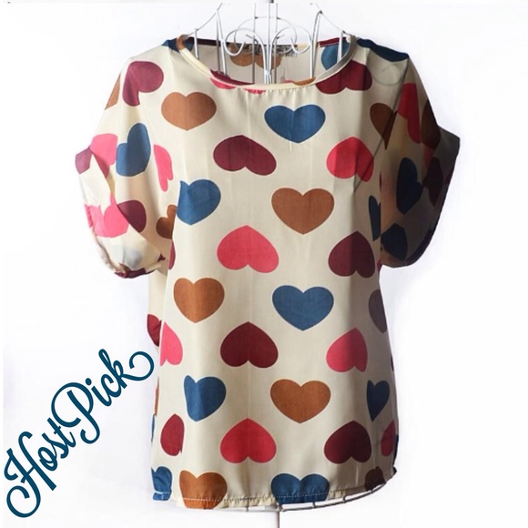 โ๏ธDRESSY Cream and colored heart silky blouse - Picture 2 of 2