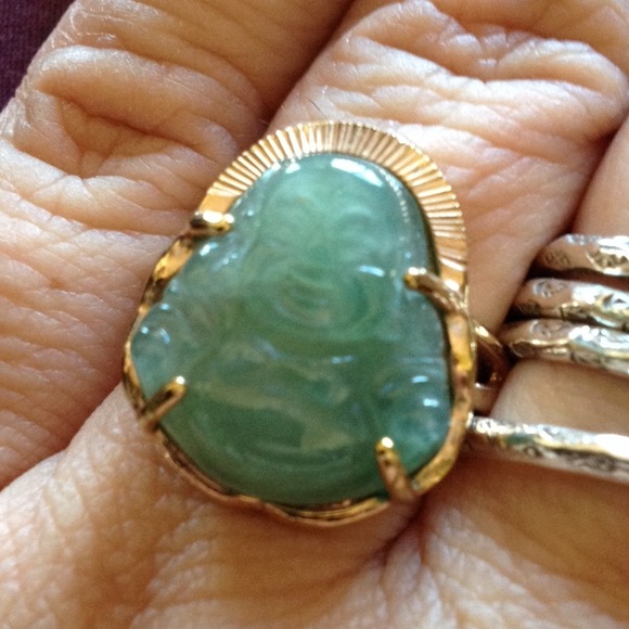 HOLD!!!! Sweet Jade Buddha Ring Set in Gold