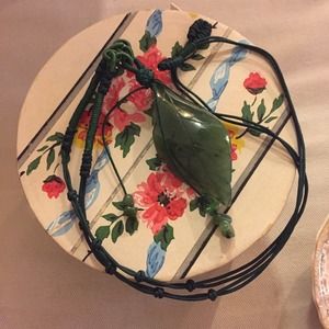 Beaded Stone Leaf Necklace