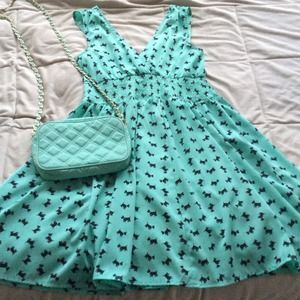 Mint green dress with black dog print