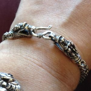 🌹For Charlotte!! Sterling Dragon And Flower Cuff