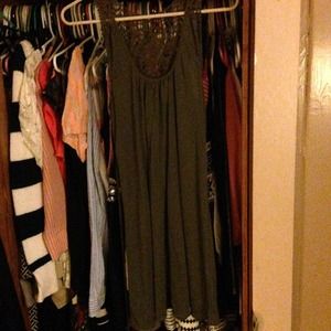 Olive colored sun dress with detailed back