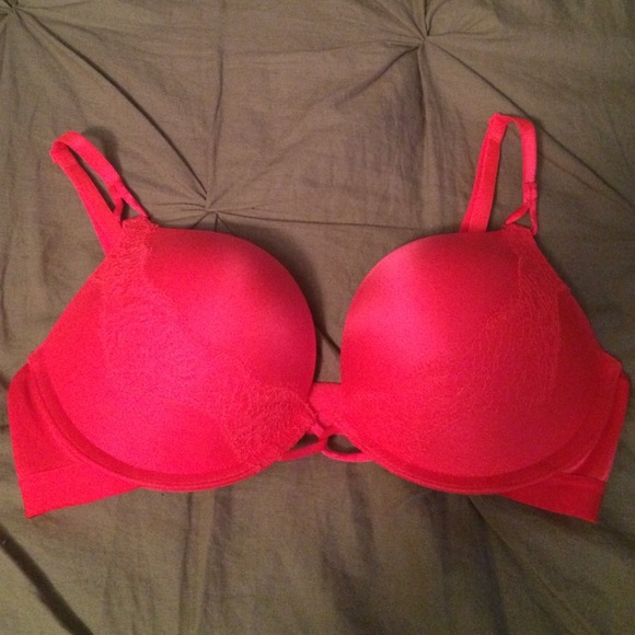 Red Victoria's Secret bra w/ lace detailing.