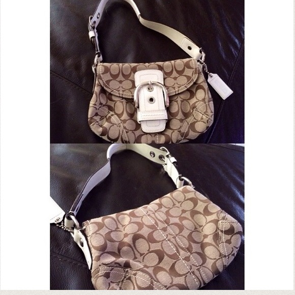 Authentic Coach Purse Tan and White