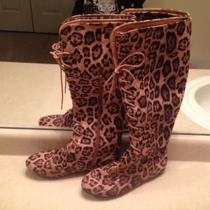 Leopard Print Lace Up Boots