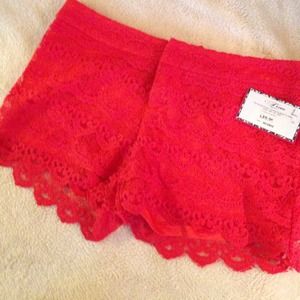 Red lace shorts