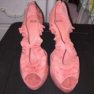 Coral peep toe heels